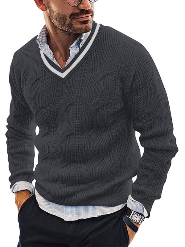 Men's Fashionable V-Neck Slim Fit Long Sleeve Knitted Sweater - FashionistaDeal