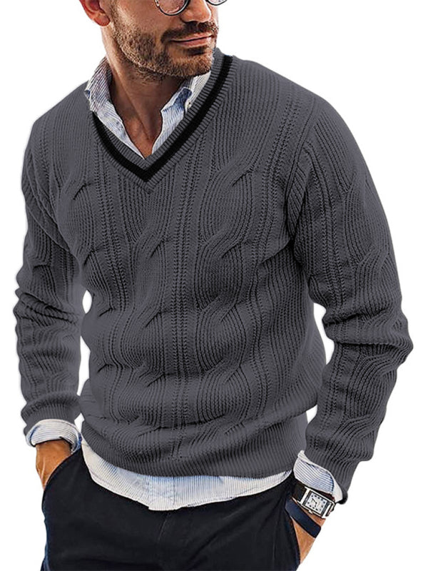 Men's Fashionable V-Neck Slim Fit Long Sleeve Knitted Sweater - FashionistaDeal