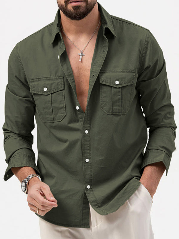 Men's multi-pocket casual long-sleeved shirt top - FashionistaDeal