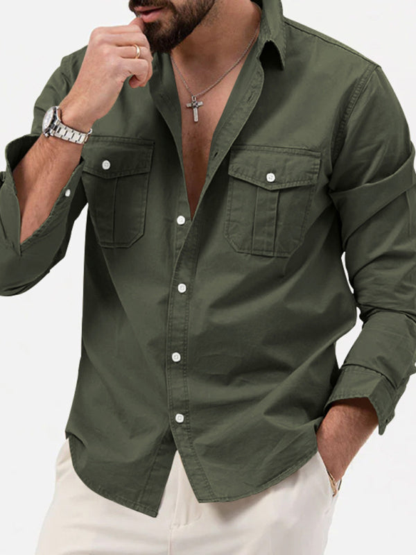 Men's multi-pocket casual long-sleeved shirt top - FashionistaDeal