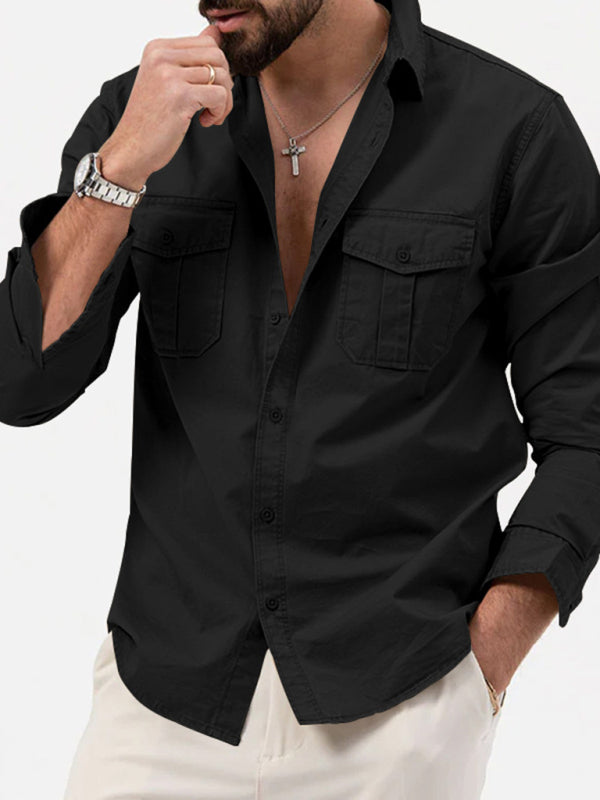 Men's multi-pocket casual long-sleeved shirt top - FashionistaDeal