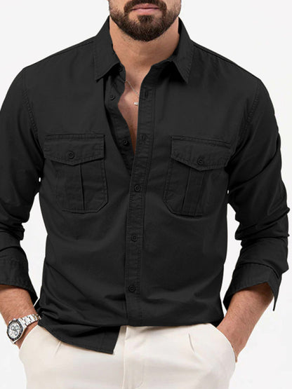 Men's multi-pocket casual long-sleeved shirt top - FashionistaDeal