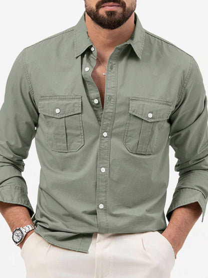 Men's multi-pocket casual long-sleeved shirt top - FashionistaDeal