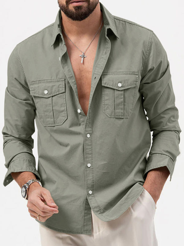 Men's multi-pocket casual long-sleeved shirt top - FashionistaDeal