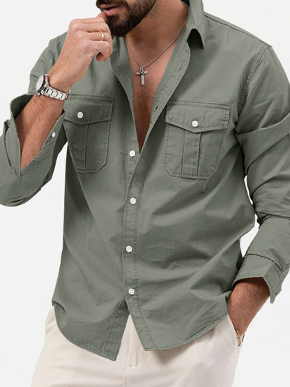 Men's multi-pocket casual long-sleeved shirt top - FashionistaDeal