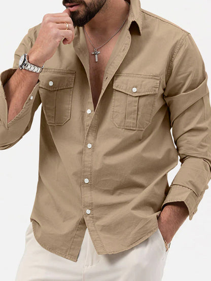 Men's multi-pocket casual long-sleeved shirt top - FashionistaDeal