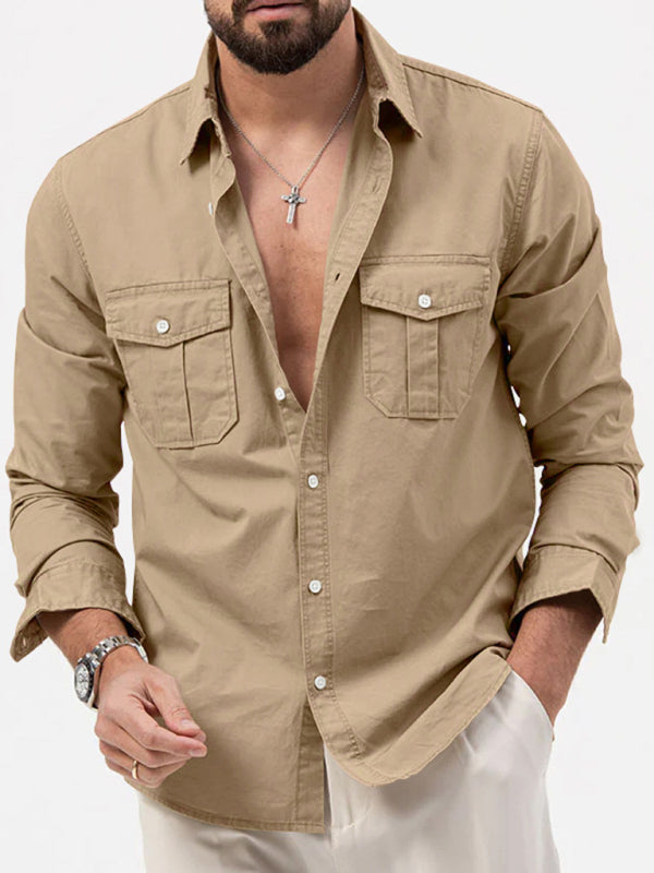 Men's multi-pocket casual long-sleeved shirt top - FashionistaDeal