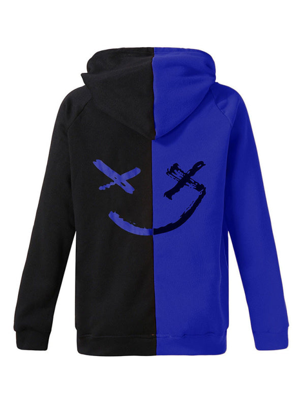 Men's Color Block Smiley Sweatshirt Men's Long Sleeve Sports Hooded Top - FashionistaDeal