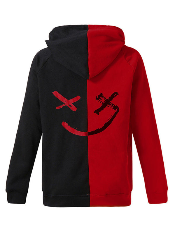 Men's Color Block Smiley Sweatshirt Men's Long Sleeve Sports Hooded Top - FashionistaDeal