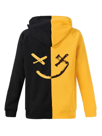 Men's Color Block Smiley Sweatshirt Men's Long Sleeve Sports Hooded Top - FashionistaDeal