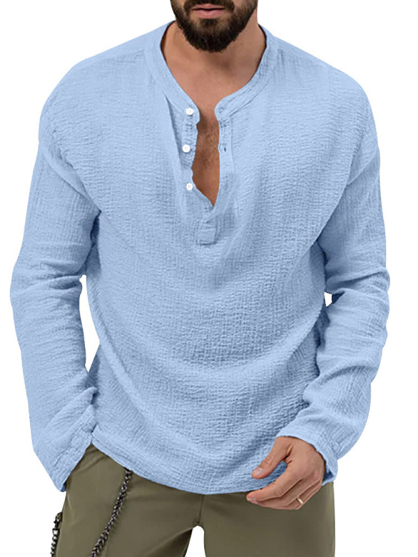 Men's solid color casual long-sleeved shirt and trousers suit - FashionistaDeal