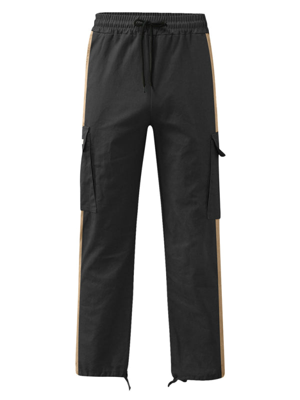 Men's fashionable casual drawstring pockets color-blocked overalls trousers - FashionistaDeal