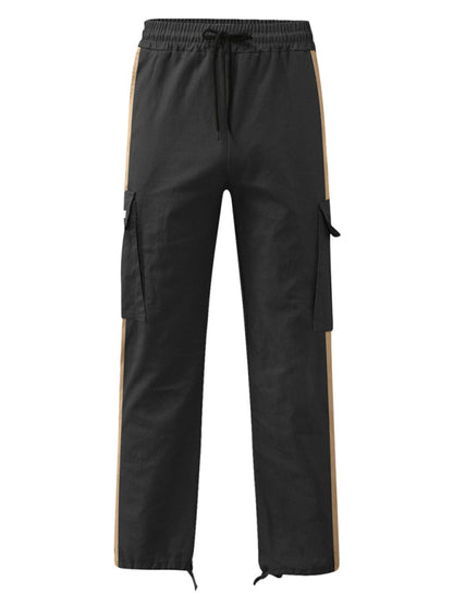 Men's fashionable casual drawstring pockets color-blocked overalls trousers - FashionistaDeal