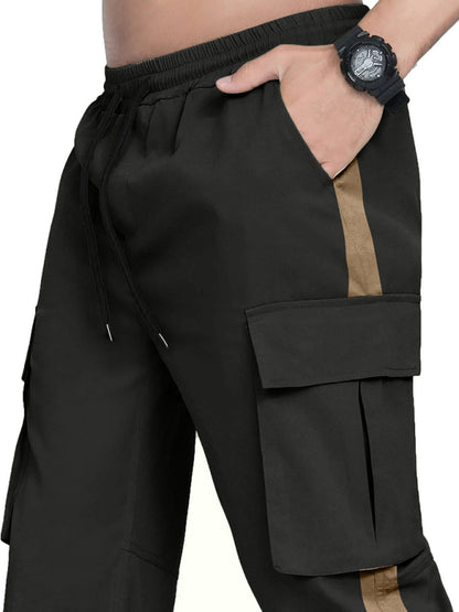 Men's fashionable casual drawstring pockets color-blocked overalls trousers - FashionistaDeal