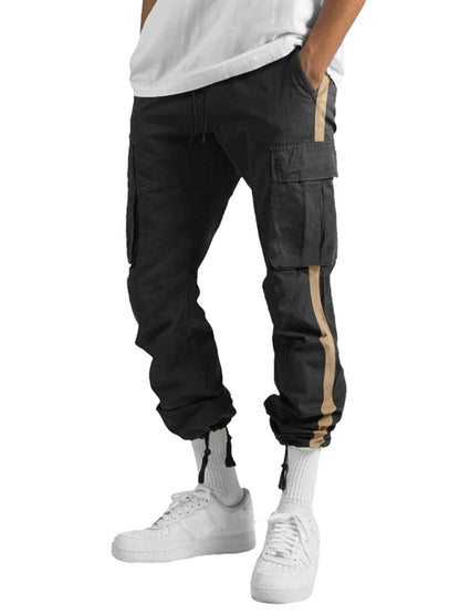 Men's fashionable casual drawstring pockets color-blocked overalls trousers - FashionistaDeal