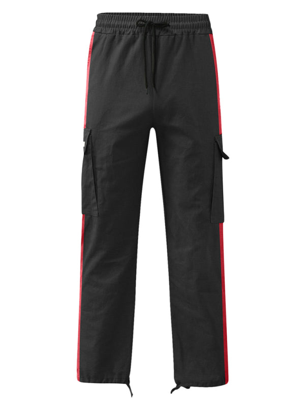 Men's fashionable casual drawstring pockets color-blocked overalls trousers - FashionistaDeal