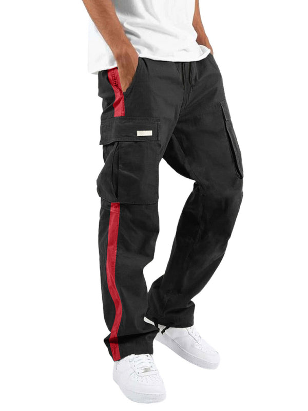 Men's fashionable casual drawstring pockets color-blocked overalls trousers - FashionistaDeal