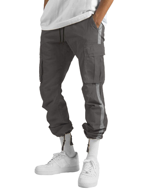 Men's fashionable casual drawstring pockets color-blocked overalls trousers - FashionistaDeal