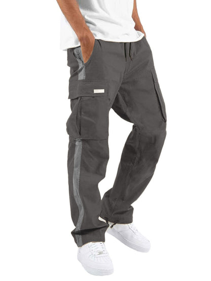 Men's fashionable casual drawstring pockets color-blocked overalls trousers - FashionistaDeal