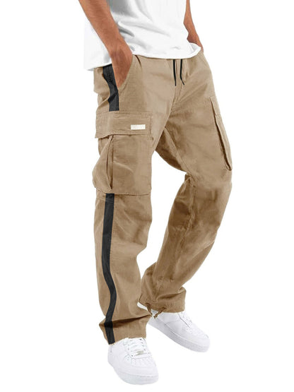 Men's fashionable casual drawstring pockets color-blocked overalls trousers - FashionistaDeal