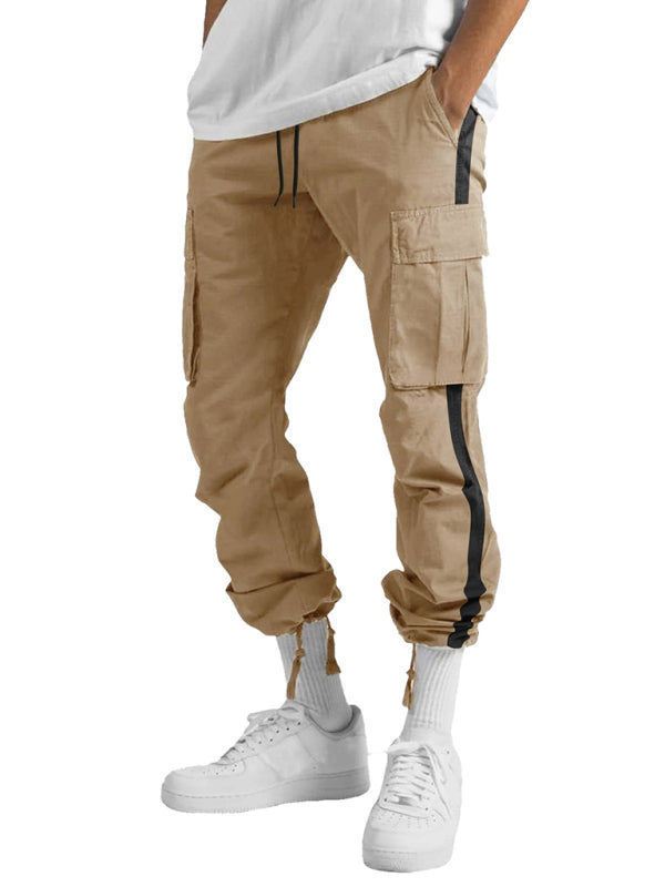 Men's fashionable casual drawstring pockets color-blocked overalls trousers - FashionistaDeal