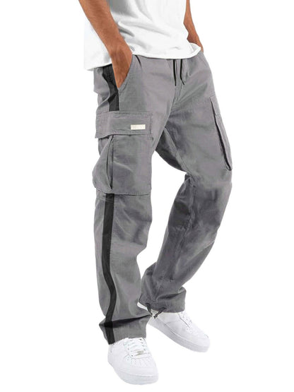 Men's fashionable casual drawstring pockets color-blocked overalls trousers - FashionistaDeal