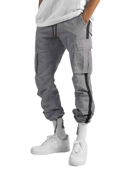 Men's fashionable casual drawstring pockets color-blocked overalls trousers - FashionistaDeal