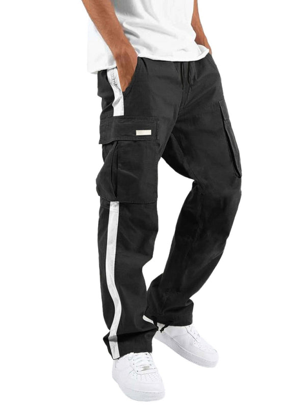 Men's fashionable casual drawstring pockets color-blocked overalls trousers - FashionistaDeal