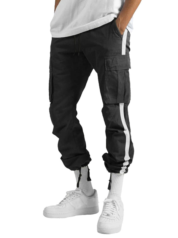 Men's fashionable casual drawstring pockets color-blocked overalls trousers - FashionistaDeal