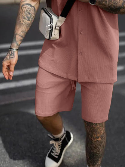 Men's Casual Comfortable Button Lapel Short Sleeve Shorts Set - FashionistaDeal