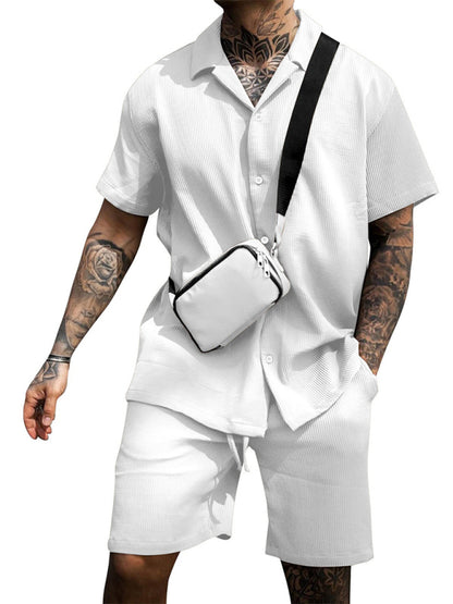 Men's Casual Comfortable Button Lapel Short Sleeve Shorts Set - FashionistaDeal