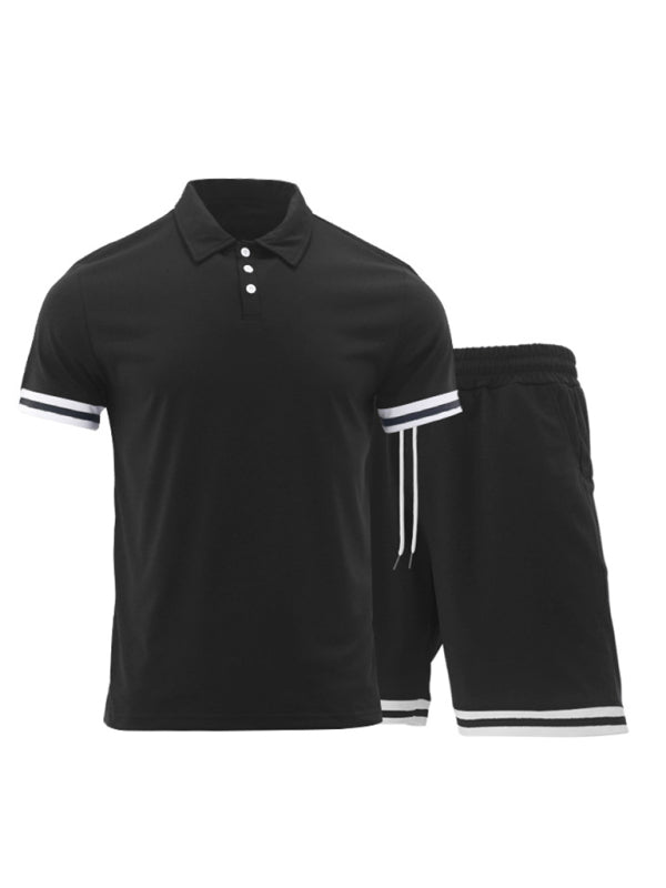 Men's lapel short -sleeved shorts two -piece sports casual set - FashionistaDeal