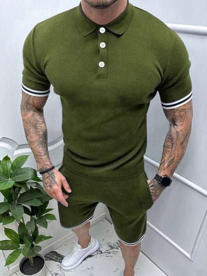 Men's lapel short -sleeved shorts two -piece sports casual set - FashionistaDeal