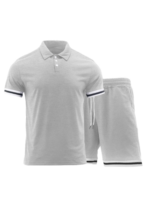 Men's lapel short -sleeved shorts two -piece sports casual set - FashionistaDeal