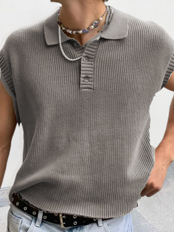 Men's lapel solid color Polo collar knitted top - FashionistaDeal