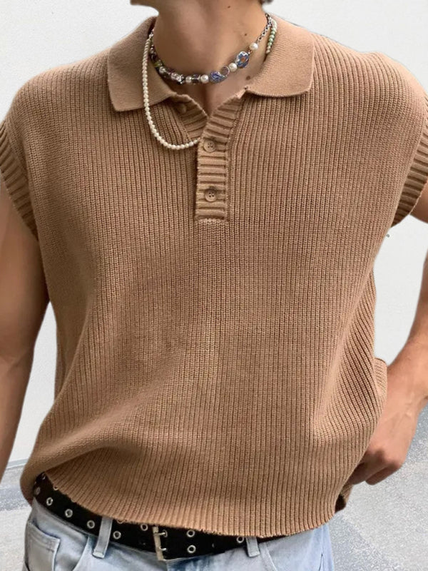 Men's lapel solid color Polo collar knitted top - FashionistaDeal