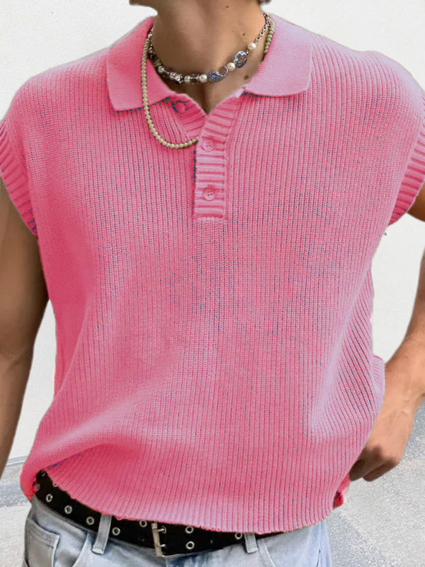 Men's lapel solid color Polo collar knitted top - FashionistaDeal