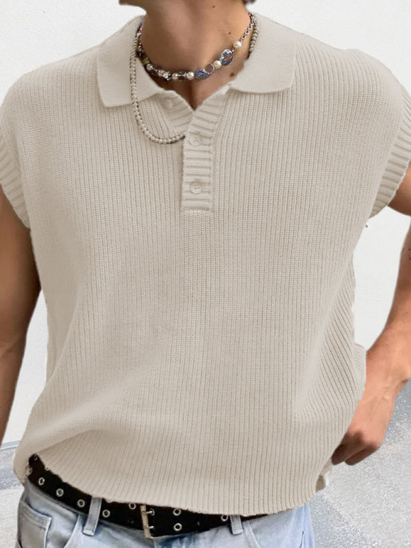 Men's lapel solid color Polo collar knitted top - FashionistaDeal