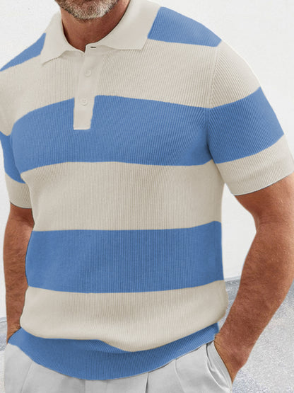 Men's color matching short -sleeved lapel Polo knitwear - FashionistaDeal