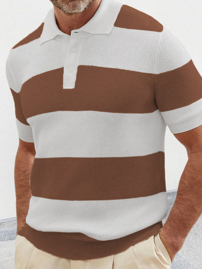 Men's color matching short -sleeved lapel Polo knitwear - FashionistaDeal