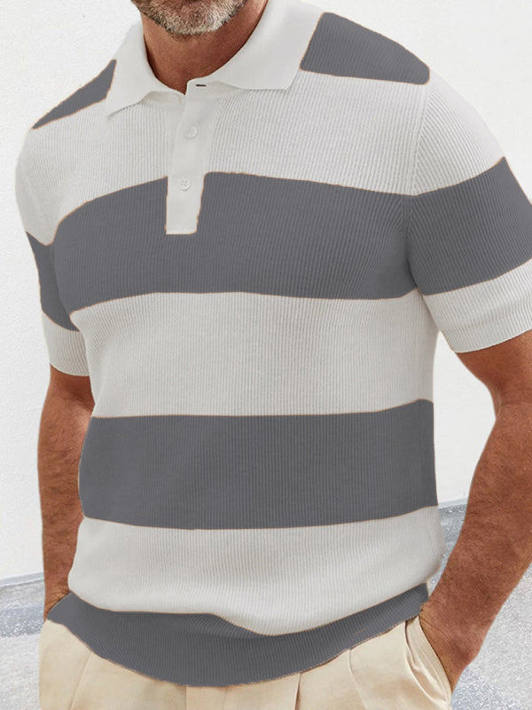 Men's color matching short -sleeved lapel Polo knitwear - FashionistaDeal