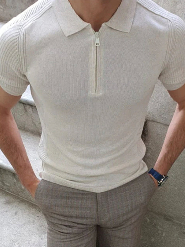 Men's new knitted sweater slim fit polo collar short-sleeved top - FashionistaDeal