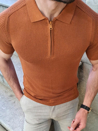 Men's new knitted sweater slim fit polo collar short-sleeved top - FashionistaDeal