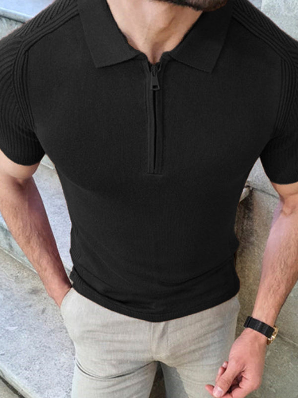 Men's new knitted sweater slim fit polo collar short-sleeved top - FashionistaDeal