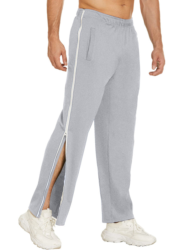 Men's new solid color trendy sports side zipper loose sweatpants - FashionistaDeal