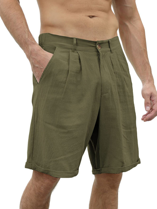 Men's new casual beach shorts with buttons and elastic waist - FashionistaDeal