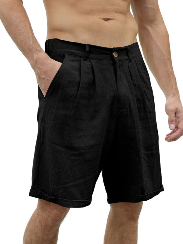 Men's new casual beach shorts with buttons and elastic waist - FashionistaDeal