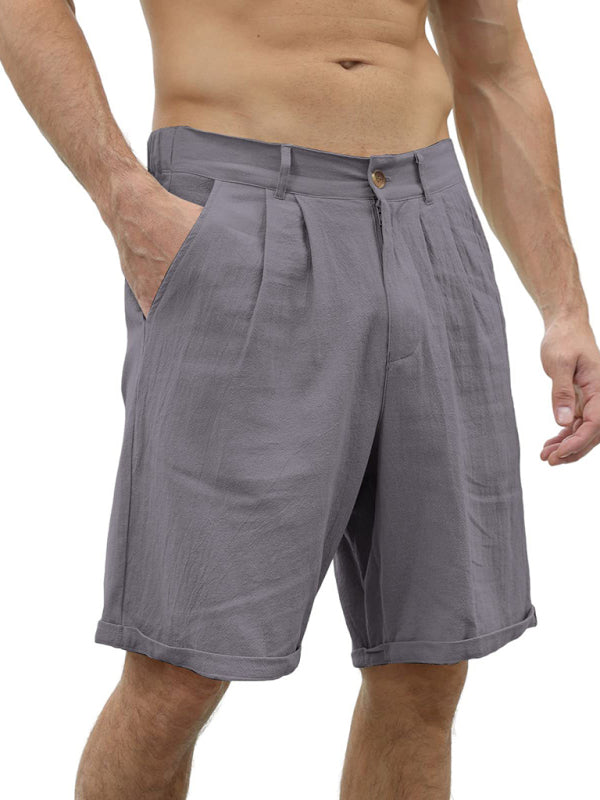 Men's new casual beach shorts with buttons and elastic waist - FashionistaDeal