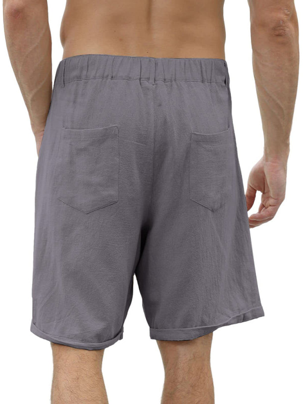 Men's new casual beach shorts with buttons and elastic waist - FashionistaDeal