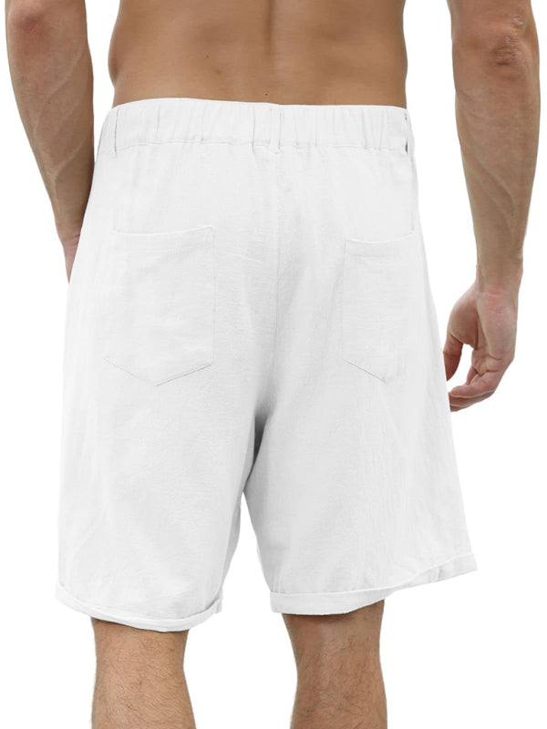 Men's new casual beach shorts with buttons and elastic waist - FashionistaDeal